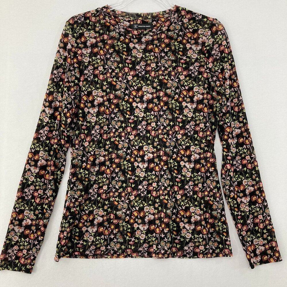 INC International Concepts Top Large Ditsy Floral Mesh Feminine Stretch Fitted